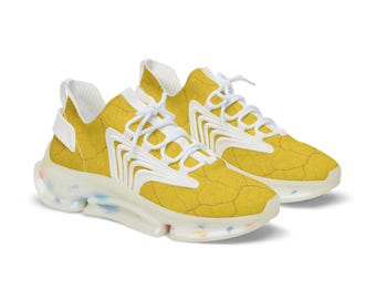 Sneakers da uomo gialle con texture screpolata in mesh / Scarpe sportive casual