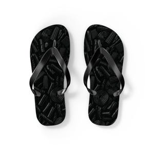 Black Liquorice Pattern Flip Flops | Candy Print Beach Sandals | Beach Sandals | Flip Flops