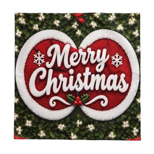 Merry Christmas Script Tablecloths | Holly Wreath Red Ribbon Holiday | Home Accessories