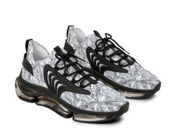 Gray Marble Pattern Men's Mesh Sneakers | Lightweight Athletic Shoes | Diamond Texture Sneakers | Mens Sneakers