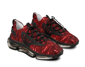 Red Tinsel Pattern Men's Sneakers | Abstract Tinsel Athletic Shoes | Mens Lightweight Sneakers | Mens Runners