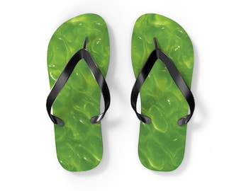 Chanclas verdes con textura de gelatina / Sandalias de playa tropicales