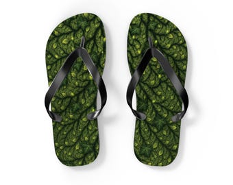 Chanclas con textura de hojas verdes / Sandalias botánicas tropicales