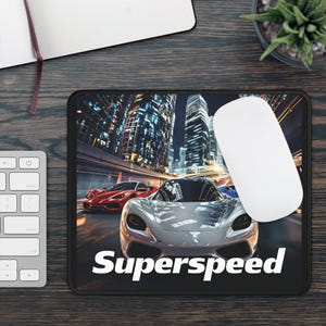 Superspeed racing cars Gaming Mouse Pad | city night street sports cars