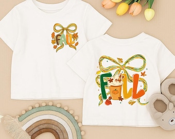 Fall Bow Toddler Shirt, Autumn Pumpkin Infant Shirt, Cozy Latte Youth Tee,Fall Season Kids Outfit,Pumpkin Spice Baby Shirt,Thanksgiving Gift
