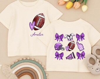 Personalized Football Toddler Shirt, Football Infant Shirt, Cheer Bow Youth Tee, Game Day Kids Outfit, Sports Baby Gift,Matching Sibling Tee