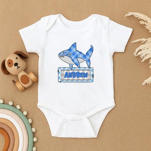Custom Shark Baby Bodysuit, Personalized Shark Baby Bodysuit, Baby Shower Gift, Cute Baby Outfit, Ocean Theme Baby Clothes, Baby Boy Romper