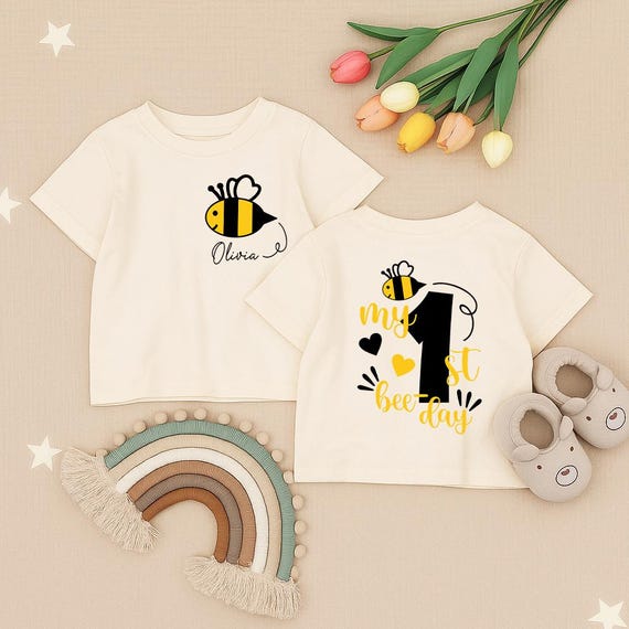 Personalized Bee First Birthday Kids Shirt, Custom My 1st Bee Day