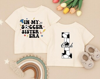 Camiseta personalizada para niña pequeña "Hermana de Fútbol", Camiseta personalizada para el primer cumpleaños de niños, Camiseta deportiva para bebé de primer cumpleaños, Conjunto para niña "Hermana de Fútbol"