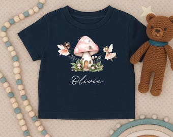 Personalized Fairy Mushroom Toddler Shirt, Custom Name Infant Tee, Cute Woodland Kids T Shirt, Whimsical Baby Outfit, Cottagecore Gift Tee