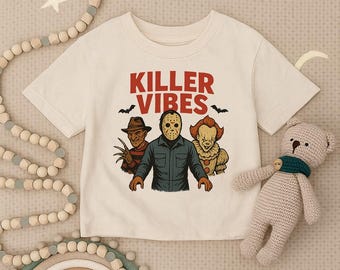 Killer Vibes Kleinkind Shirt, Halloween Kleinkind Pullover, gruselige Säugling Outfit, lustige Horrorfilm Kinderkleidung, gruseliges Herbst Baby Geschenk