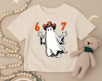 Halloween 67 Ghost Toddler Shirt, Funny Six Seven Infant Shirt, Cowboy Ghost Youth Tee, Spooky Ghost Kids Outfit,Vintage Halloween Baby Gift