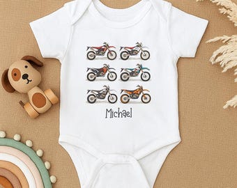 Motorcycle Baby Bodysuit, Personalized Dirt Bike Baby Outfit, Custom Motorcycle Baby Romper, Biker Baby Clothes, Baby Shower Gift for Boys
