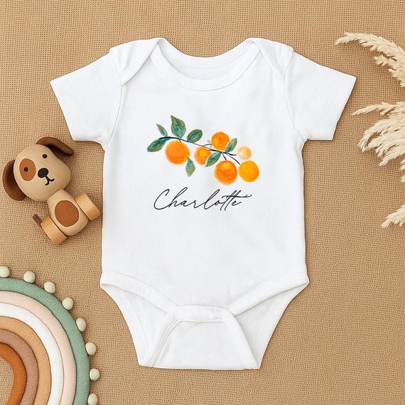 ♡bebe♡　0617 Custom Orange Fruit Baby Bodysuit, Personalized Fruit Baby Outfit