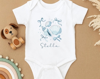 Personalized Seashell Baby Bodysuit, Custom Ocean Baby Gift, Beach Theme Baby Shower Gift, Cute Seashell Newborn Outfit, Summer Baby Romper