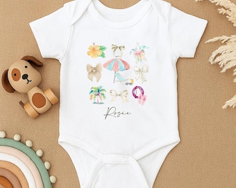 Body d'été personnalisé pour bébé, tenue tropicale personnalisée pour bébé, cadeau de douche pour bébé fille, jolis vêtements de plage pour bébé, barboteuse de vacances pour bébé