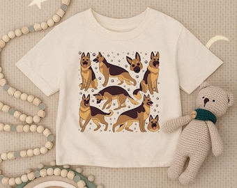 Maglietta per bambini con pastore tedesco, maglietta per neonati con cucciolo carino, maglietta divertente per bambini, vestito personalizzato per amanti dei cani, maglietta per bambini con animali, maglietta per bambini con animali