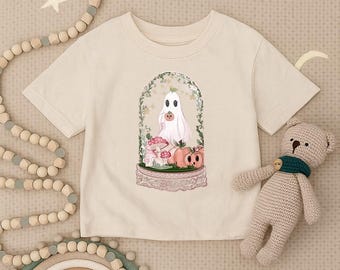 Camiseta infantil de abóbora fantasma, camiseta infantil fofa de Halloween com fantasma, camiseta infantil engraçada e assustadora, roupa infantil de abóbora de outono, presente de Halloween para chá de bebê