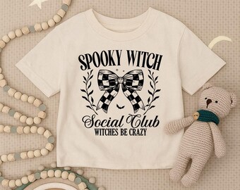 Spooky Witch Toddler Shirt, Cute Witch Social Club Infant Shirt, Funny Halloween Youth Tee, Spooky Bow Kids Outfit, Halloween Kids Gift