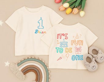 Camiseta personalizada para el primer cumpleaños de un niño pequeño, Camiseta infantil "Es divertido tener un año", Camiseta personalizada para niño de cumpleaños, Conjunto para bebé de primer cumpleaños, Regalo para niño de un año