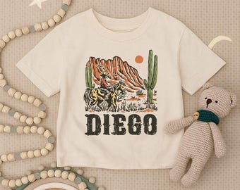 Personalized Cowboy Toddler Shirt, Western Desert Infant Shirt, Custom Name Horse Youth Tee, Country Kids Outfit, Cowboy Baby Shower Gift