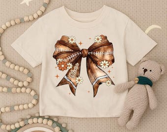 Football Bow Toddler Shirt, Personalized Cheer Infant Shirt, Custom Game Day Youth Tee, Girly Sports Kids Outfit, Football Lover Baby Gift