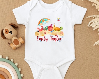 Personalized Beach Baby Bodysuit, Custom Name Summer Baby Outfit, Sea Animal Baby Clothes, Baby Girl Vacation Romper,Summer Baby Shower Gift