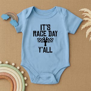 It&#39;s Race Day Y&#39;all Baby Bodysuit, Race Day Baby Outfit, Racing Baby Clothes, Race Car Baby Romper, Race Fan Baby Gift, Funny Baby Bodysuit