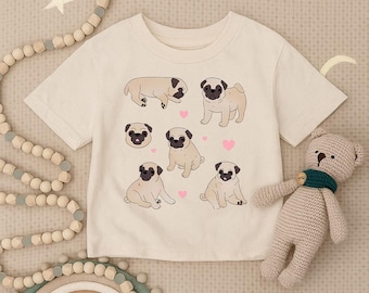 Chemise pour tout-petit chiot carlin, chemise bébé mignon chiot carlin, t-shirt drôle de jeune chien, tenue pour enfant pour le retour à la maison, vêtements pour enfants pour amoureux des chiens, cadeau de baby shower carlin
