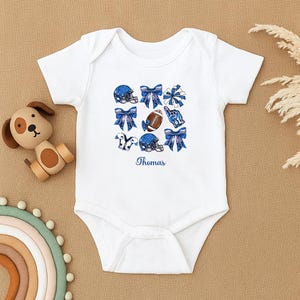 Blue Football Baby Bodysuit, Cute Game Day Baby Outfit, Sports Themed Babywear, Cheer Bows and Helmets Sportswear, Fall Baby Shower Gift