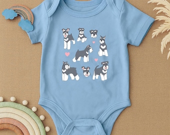 Cute Schnauzer Baby Bodysuit, Funny Dog Lover Infant Outfit, Puppy Print Baby Clothes, Adorable Pet Baby Shower Gift, Newborn Doggie Romper