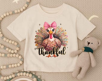 Thankful Turkey Toddler Shirt, Cute Thanksgiving Infant Shirt, Fall Turkey Kids Outfit, Autumn Youth Tee, Baby Thanksgiving Baby Shower Gift