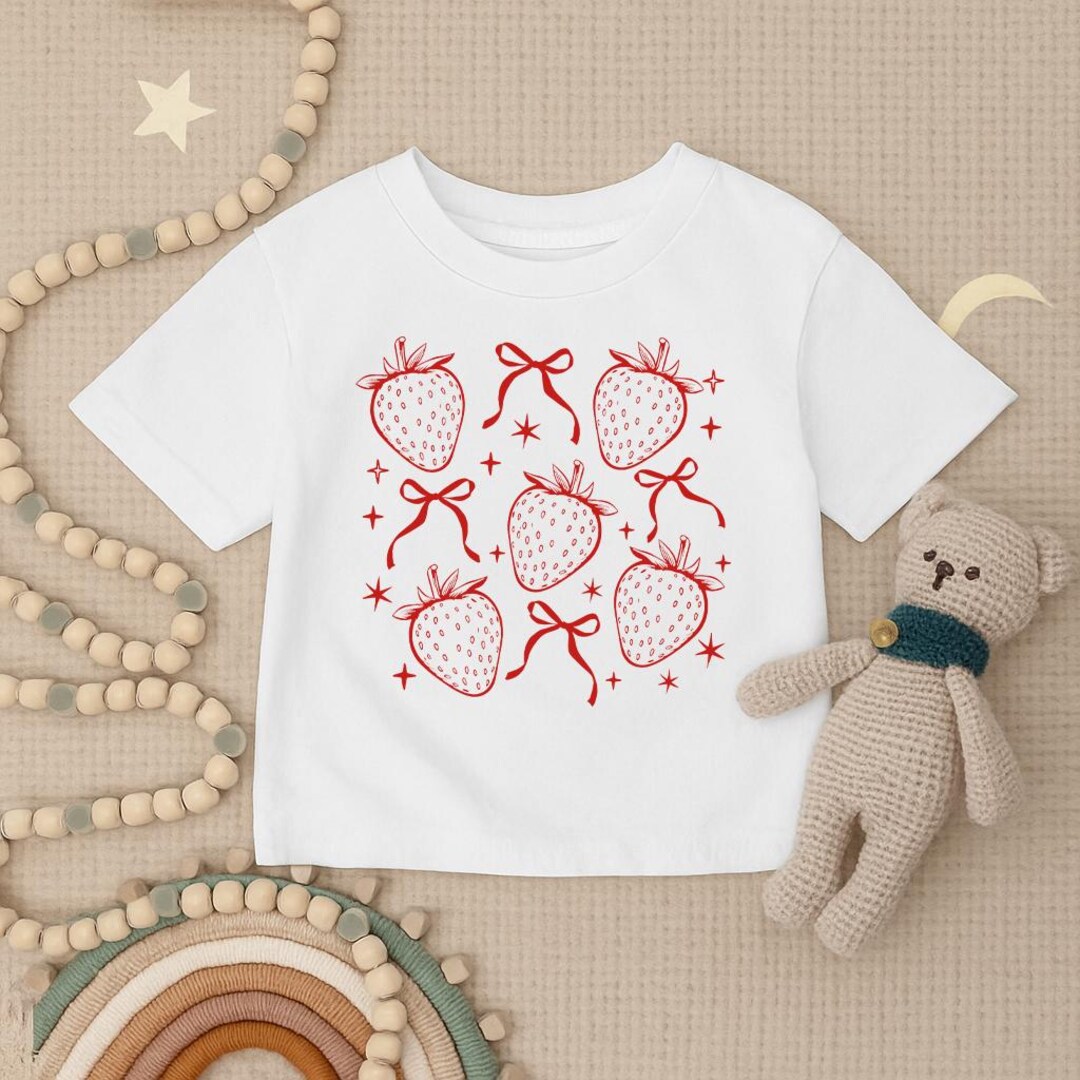 Strawberry Bow Shirt, Toddler Fruit Tee, Infant Strawberry Outfit