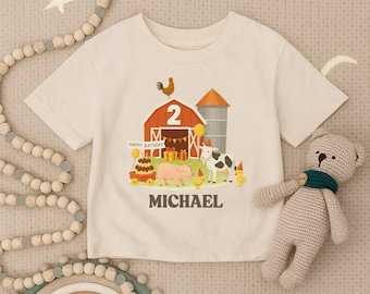 Personalized Farm Birthday Toddler Shirt, Custom Barnyard Party Infant Shirt, Cute Farm Animal Kids Shirt, 2nd Birthday Baby Outfit Tee