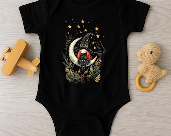 Whimsical Witch Baby Bodysuit, Halloween Baby Outfit, Cute Moon and Stars Baby Clothes, Baby Girl Witch Costume, Fall Baby Shower Gift