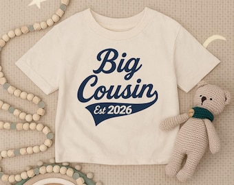 Big Cousin Toddler Shirt, Custom Year Infant Shirt, Matching Sibling Kids Shirt,Baby Announcement Outfit,Family Gift Tee,Cousin Reveal Shirt