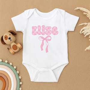 Personalized Name Baby Bodysuit with Bow, Custom Name Baby Romper, Cute Baby Girl Outfit, Custom Newborn Bodysuit, Custom Baby Shower Gift