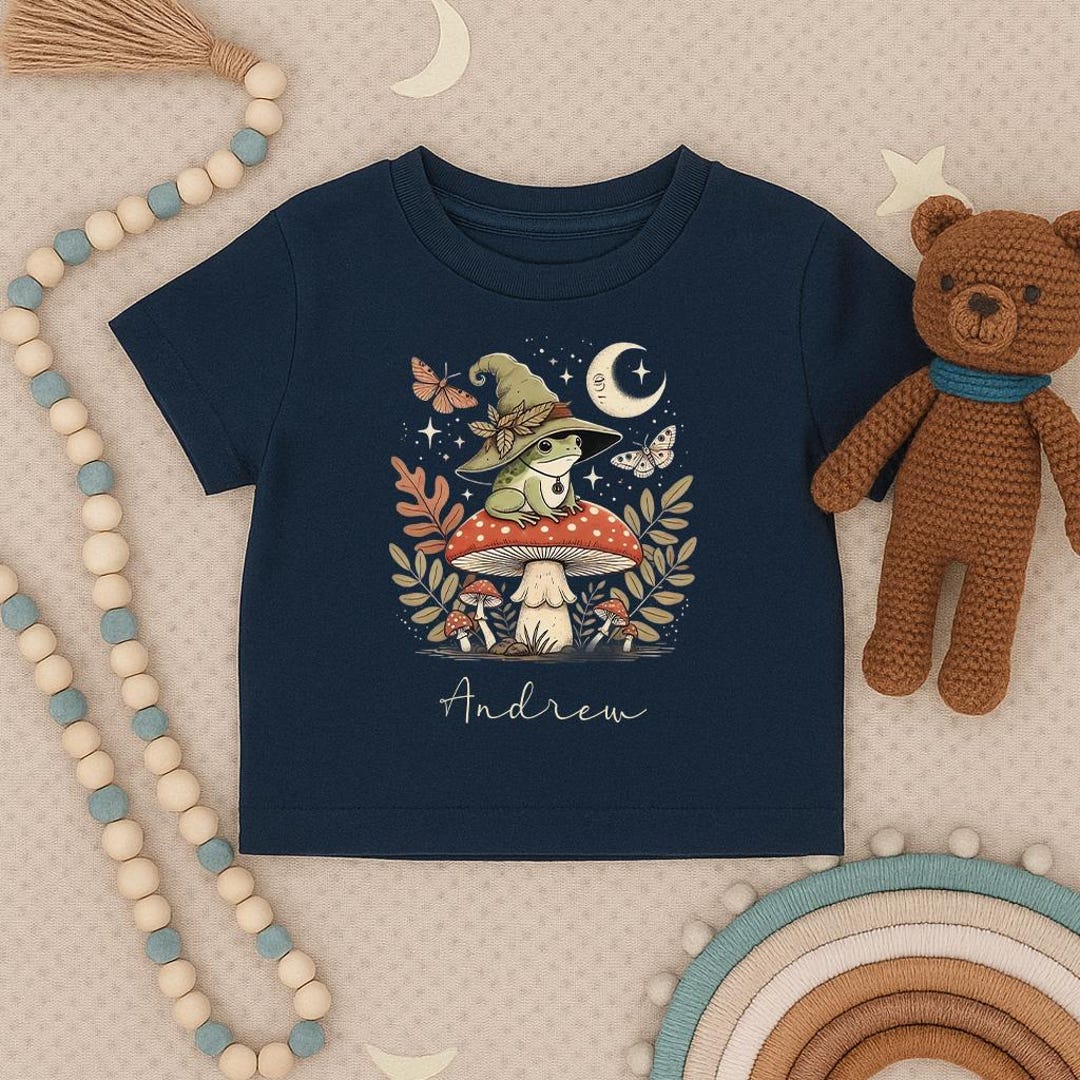 Personalized Frog Toddler Shirt, Witch Hat Mushroom Infant Shirt