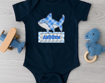 Custom Shark Baby Bodysuit, Personalized Shark Baby Bodysuit, Baby Shower Gift, Cute Baby Outfit, Ocean Theme Baby Clothes, Baby Boy Romper