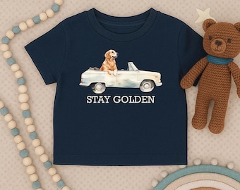 Stay Golden Toddler Shirt, Golden Retriever Infant Shirt, Dog Lover Kids T-shirt, Pet Baby Outfit, Cute Car Baby Tee, Retro Baby Shower Gift