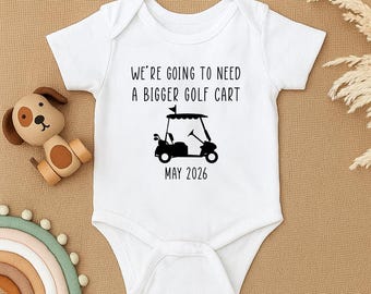 Faire-part de grossesse de golf, Nous allons avoir besoin d'une plus grande voiturette de golf, Tenue de golf pour bébé, Barboteuse sport pour bébé, Cadeau golf pour bébé