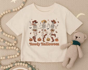 Howdy Halloween Toddler Shirt, Cute Skeleton Infant Shirt, Fall Pumpkin Youth Tee, Funny Skeleton Kids Outfit, Spooky Halloween Baby Gift
