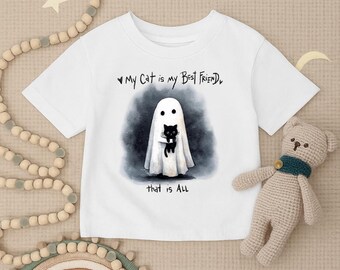 Ghost Cat Toddler Shirt, My Cat Is My Best Friend Infant Shirt, Black Cat Halloween Youth Tee, Cute Cat Kids Outfit, Halloween Baby Gift
