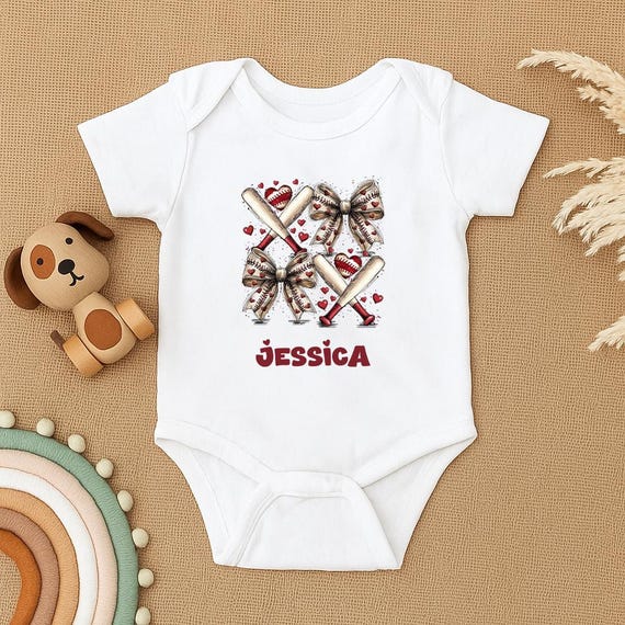 Personalized Baby Girl Bodysuit, Custom Name Baby Outfit With Bows - Main Image