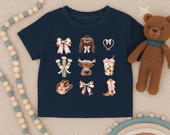 Highland Cow Toddler Shirt, Cowgirl Western Infant Shirt, Pink Bow Cow Kids T-shirt, Farm Animal Baby Outfit, Country Girl Baby Shower Gift