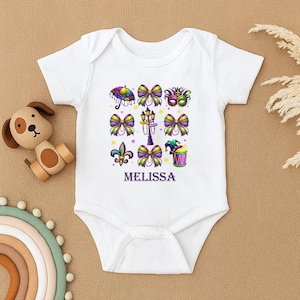 Mardi Gras Baby Bodysuit, Personalized Mardi Gras Baby Outfit, Carnival Baby Shower Gift, Custom Name Baby Clothes, Baby Mardi Gras Romper