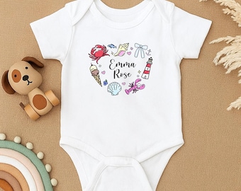 Personalized Beach Baby Bodysuit, Custom Coastal Baby Outfit, Summer Baby Shower Gift, Cute Ocean Baby Clothes, Trendy Infant Romper