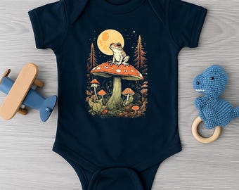 Frog Baby Bodysuit, Woodland Baby Outfit, Mushroom Baby Romper,Forest Toadstool Baby Clothes,Cute Animal Baby Shower Gift,Nature Baby Outfit