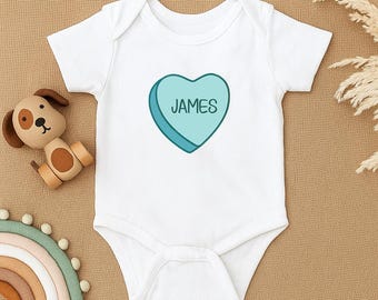 Personalized Baby Boy Bodysuit with Name, Custom Heart Baby Outfit, Baby Shower Gift Idea, Newborn Coming Home Outfit, Cute Baby Romper