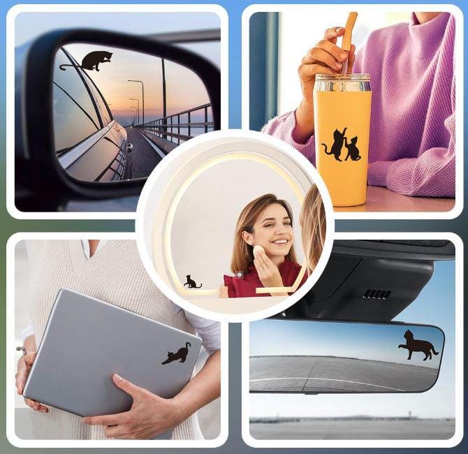 5 Styles/1 Sheet Rearview Mirror Decal Cat Shape Car Window Stickers ...